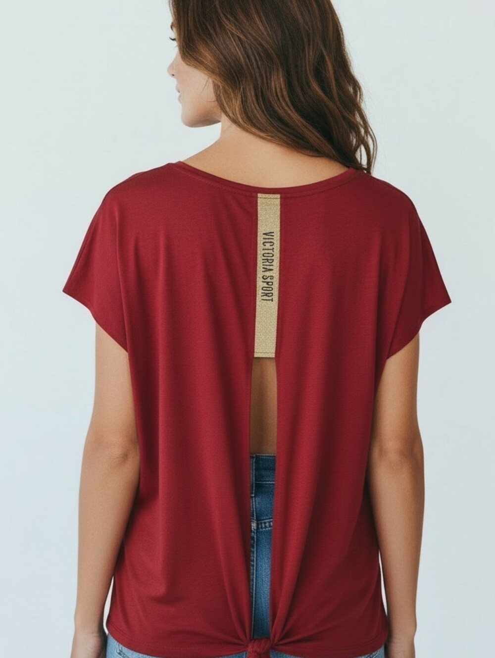 Victoria's Secret Sport Burgundy Open Back Keyhole Tie Knot Tee Shirt NWOT XL